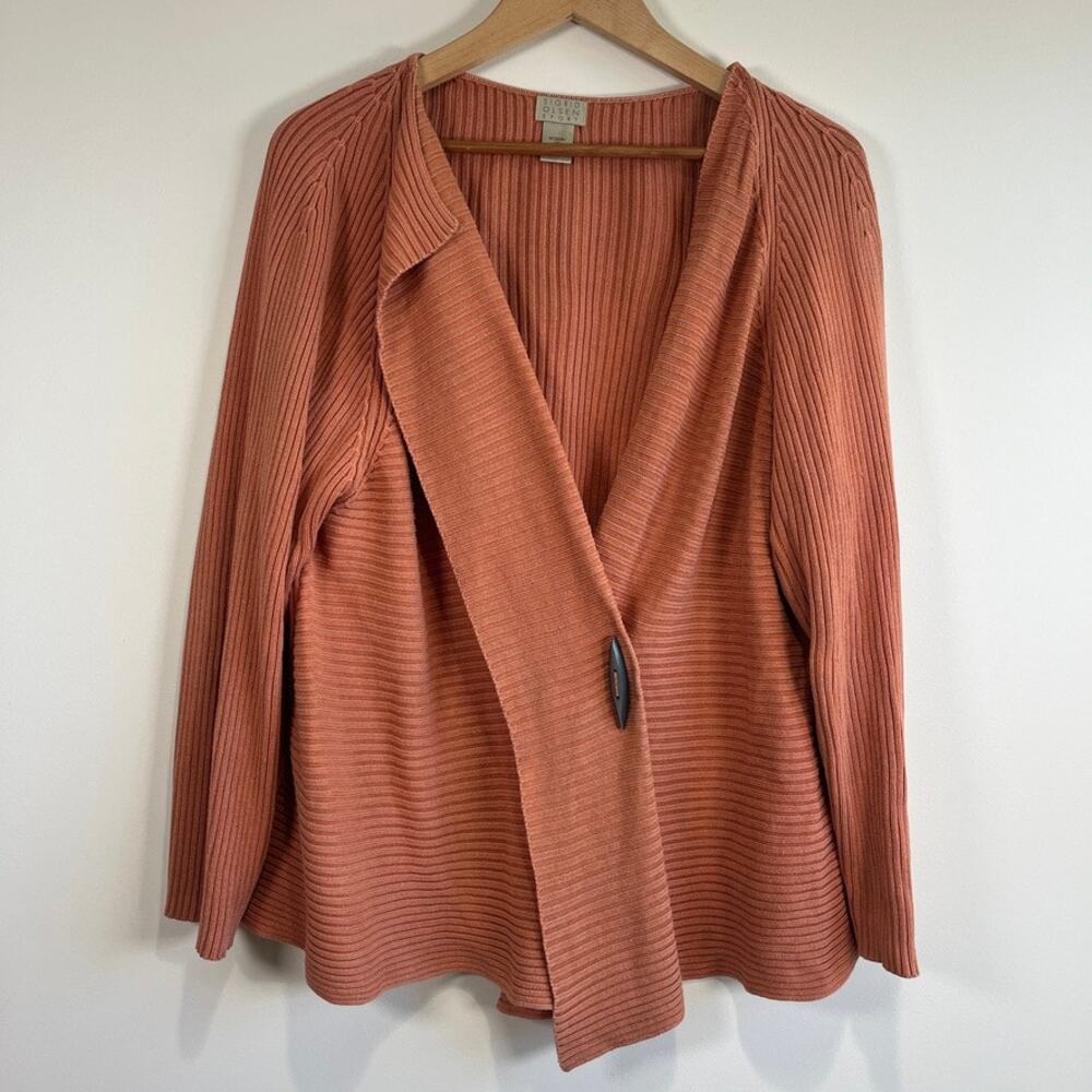 Sigrid Olsen Sport Ribbed Silk Blend Cardigan Rust Orange Waterfall Sweater 2X
